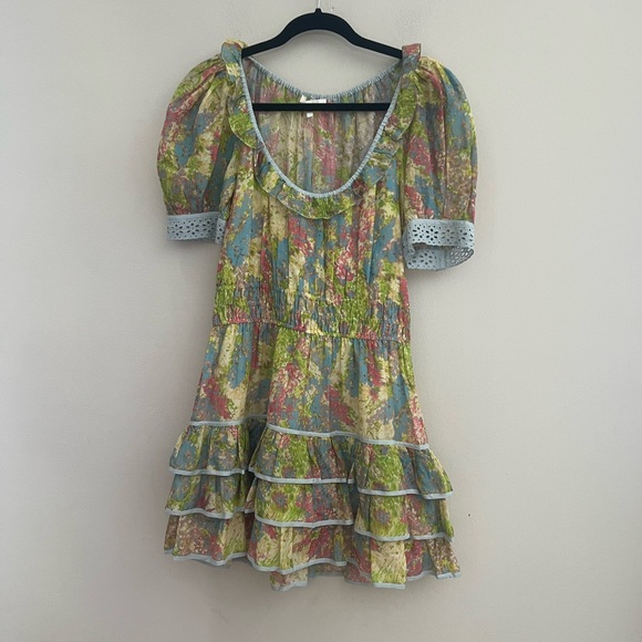LoveShackFancy Multicolor Ruffle Mini Dress - Picture 6 of 16